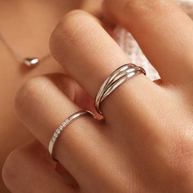 14 Karaat Witgoud Three Band Ring - 2