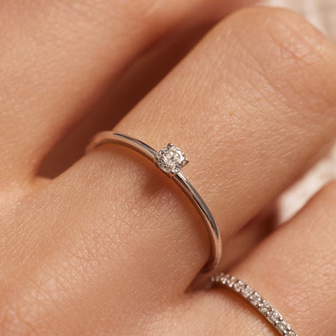 14 Karat White Gold with Diamond Four Prong Diamond Solitary Ring (0.10 ct) - 3