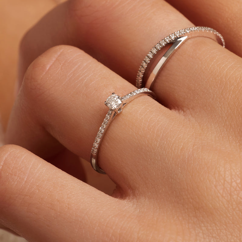 Four Prong Diamond Solitary Pavé Tapered Ring (0.20 ct)