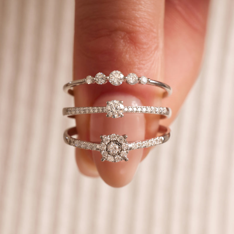 Four Prong Diamond Solitary Pavé Tapered Ring (0.20 ct)