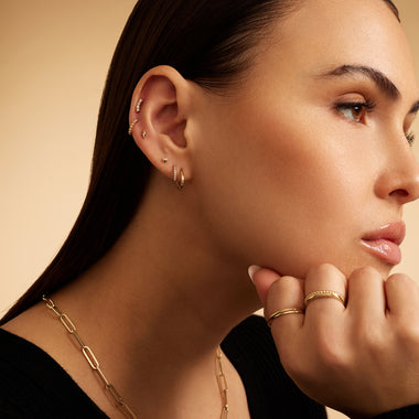 14 Karat Gold Beaded Cartilage Hoop Piercing (9mm) - 4