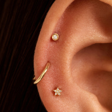 Oro de 14 Quilates con Diamante Diamond Illusion Set Round Cut Piercing (0.01 ct) - 3