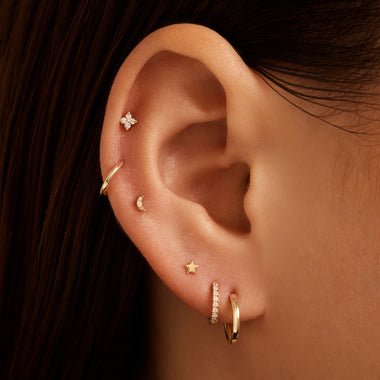14 Karat Guld med Diamanter Pavé Diamant Måne Piercing (0.01 ct) - 2