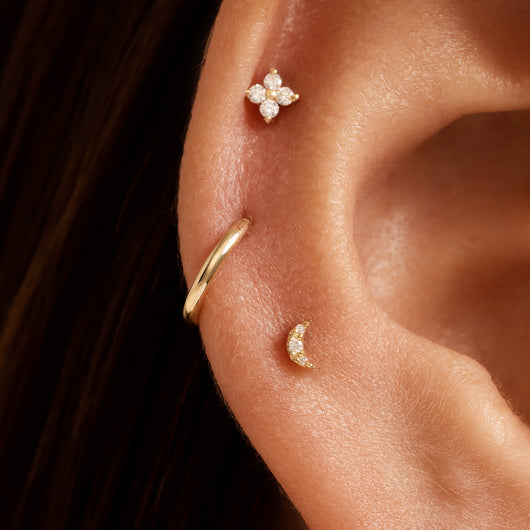 Turkoois kraakbeen oorbel met platte achterkant 14 kt goud, Trinity Helix-stud, conch piercing-sieraden, cadeau voor vrouw - België Turkoois kraakbeen oorbel met platte achterkant 14 kt goud, Trinity Helix-stud, conch piercing-sieraden, cadeau voor vrouw - België