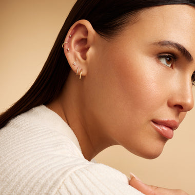 14 Karaat Goud met Diamanten Drievoudige Diamant Staaf Piercing (0.02 ct) - 4