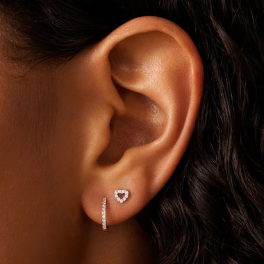 Or Blanc 14 Carats Pavé Cubic Zirconia Open Heart Studs - 2