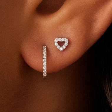Or Blanc 14 Carats Pavé Cubic Zirconia Open Heart Studs - 3