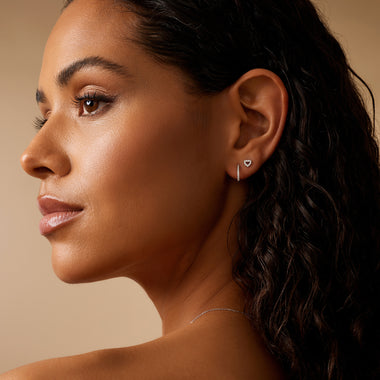 Or Blanc 14 Carats Pavé Cubic Zirconia Open Heart Studs - 5