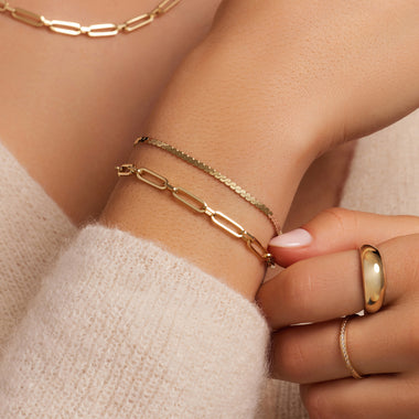 Oro de 14 Quilates Pulsera de Eslabones Paperclip Duo - 3