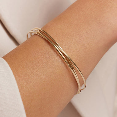 Oro de 14 Quilates Triple Slim Curved Stacker Bangle - 2