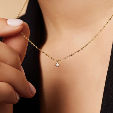 Or 14 Carats avec Diamant Collier Pendentif Bezel Lié Diamant (0.01 ct) - 4