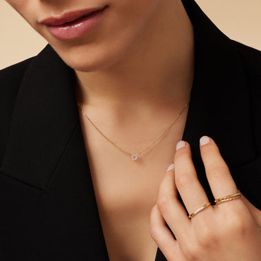 Oro de 18 Quilates con Diamantes Collar con Colgante de Halo Abierto y Diamante (0.03 ct) - 5