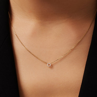 Or 14 Carats avec Diamants Collier Halo Ouvert Diamant (0.03 ct) - 3