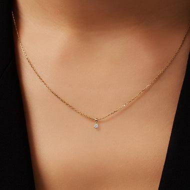 Oro de 14 Quilates con Diamante Six Prong Diamond Linked Pendant Necklace (0.07 ct) - 3