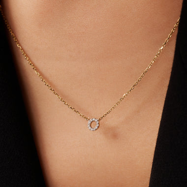 Oro de 18 Quilates con Diamantes Collar con Colgante de Halo Abierto y Diamante (0.03 ct) - 4