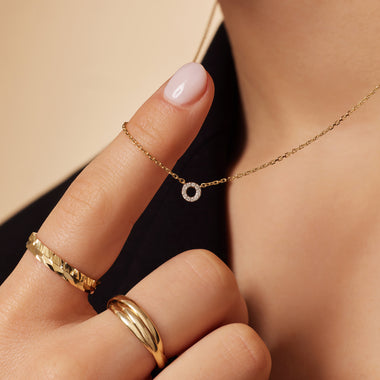 Oro de 18 Quilates con Diamantes Collar con Colgante de Halo Abierto y Diamante (0.03 ct) - 2