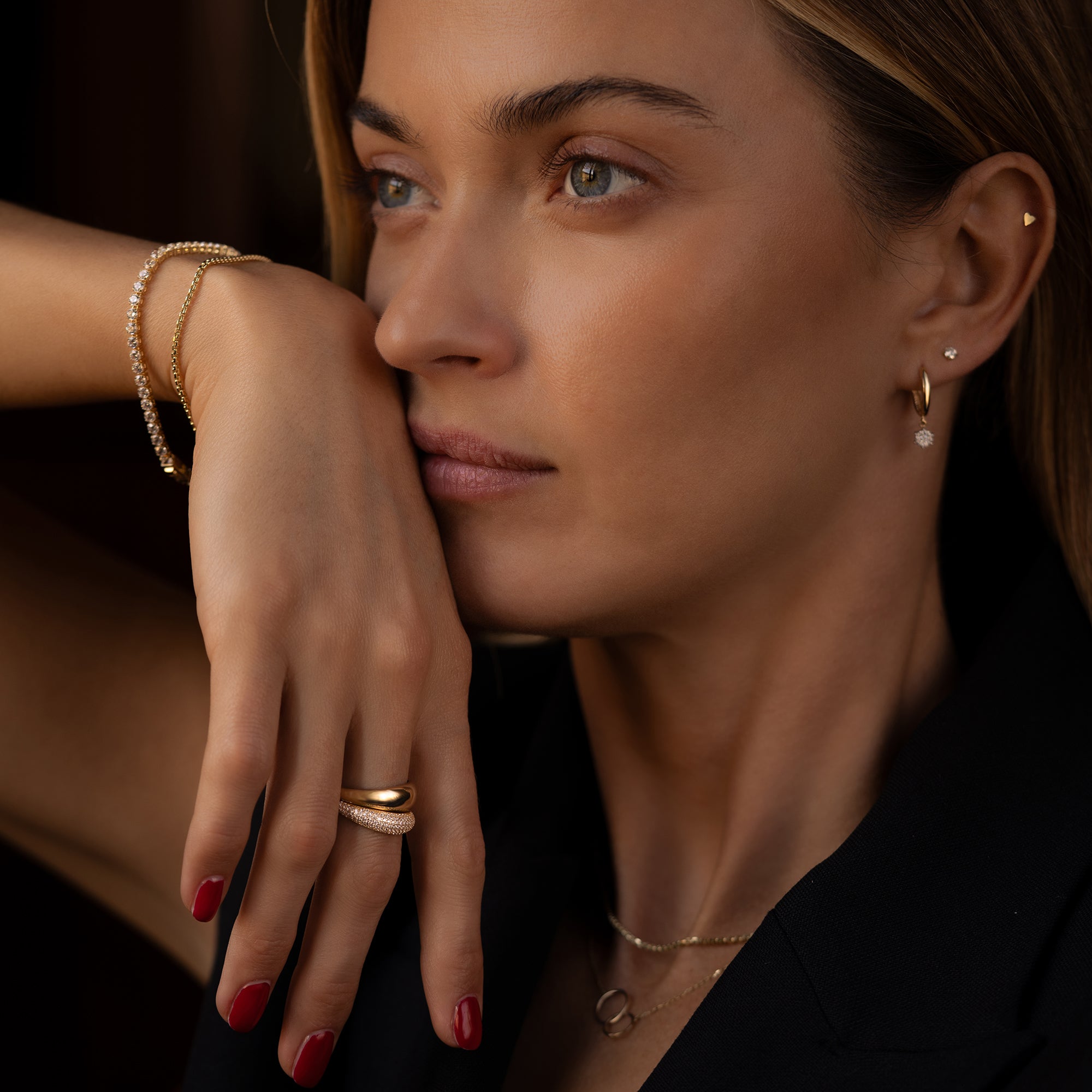 Brede Dome Ring voor Dames in Massief 14k Goud