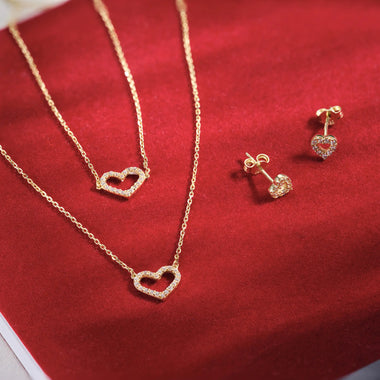 14 Karat Gold Pavé Cubic Zirconia Open Heart Studs - 8