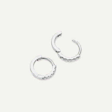 14 Karat White Gold Pavé Cubic Zirconia Small Huggie Hoops (10mm) - 4