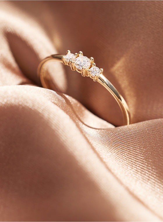 Gold Cubic Zirconia Trilogy Ring of 14 Karat Gold for Women