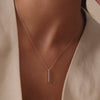 14 Karaat Goud Pavé Zirkonia Verticale Staaf Pendant Ketting - 4