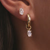 14 Karat Gold Oval Cut Cubic Zirconia Hoop Charm - 4