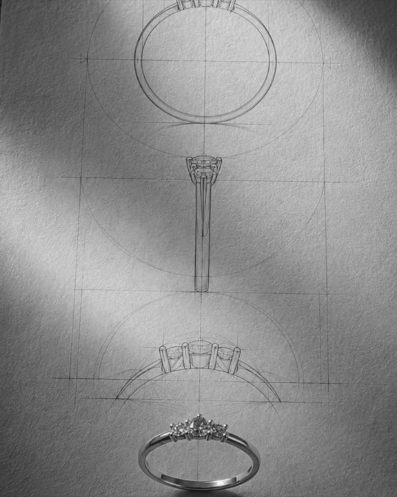 TOV ring design sketch with the finished ring